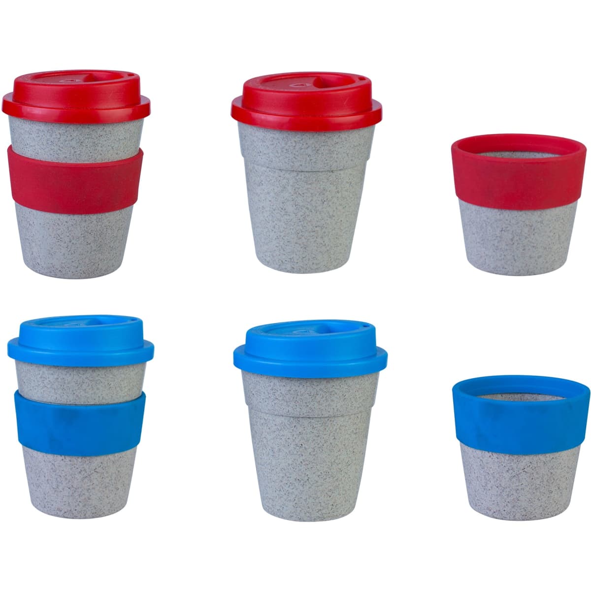 A drink bottle featuring a bamboo design, available in red and blue, with a lid and silicone sleeve.