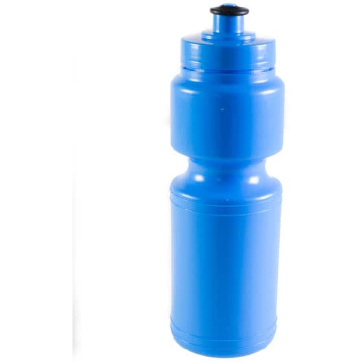A drink bottle in a vibrant blue hue featuring a logo on the side.