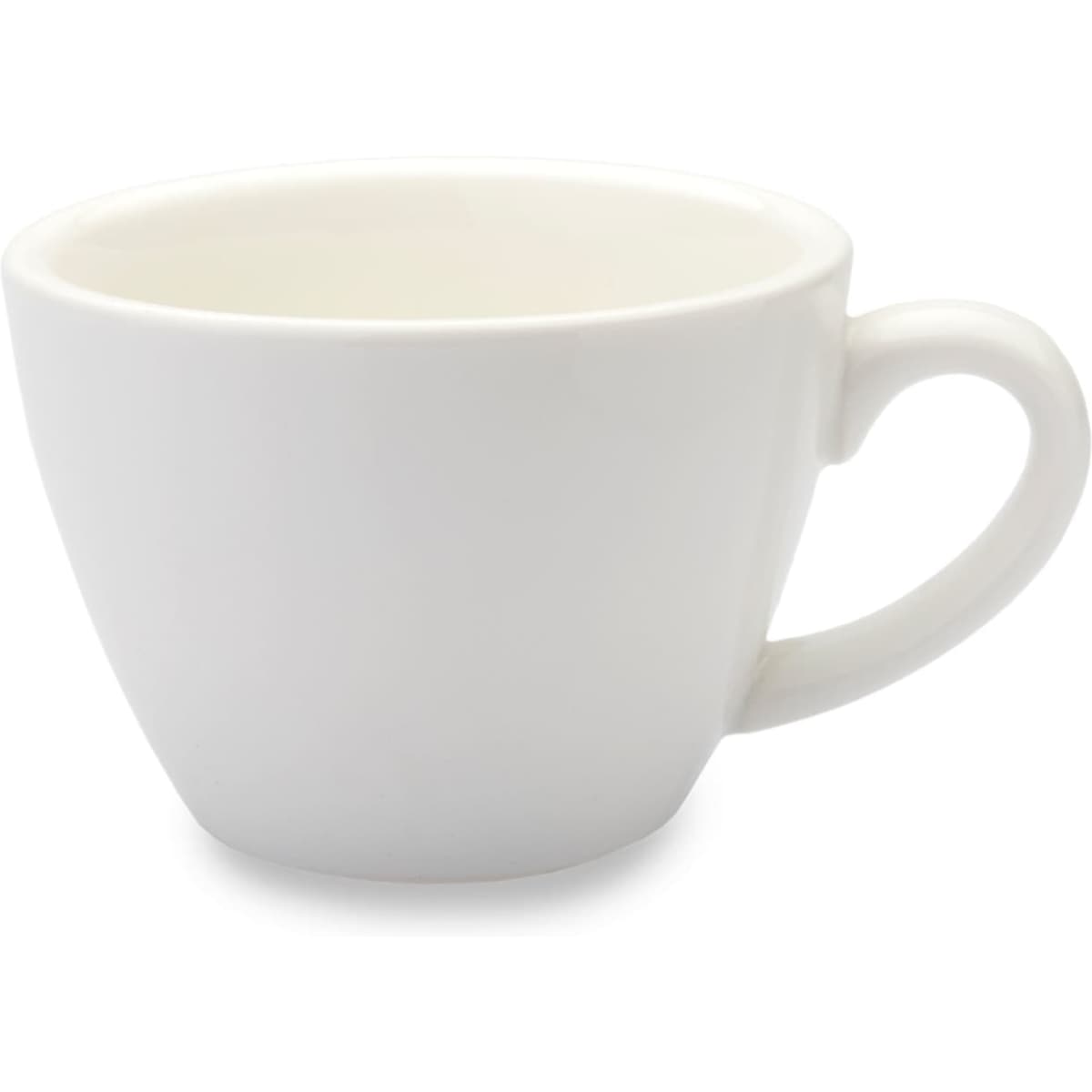 A white cappuccino cup with a handle, designed for serving coffee.