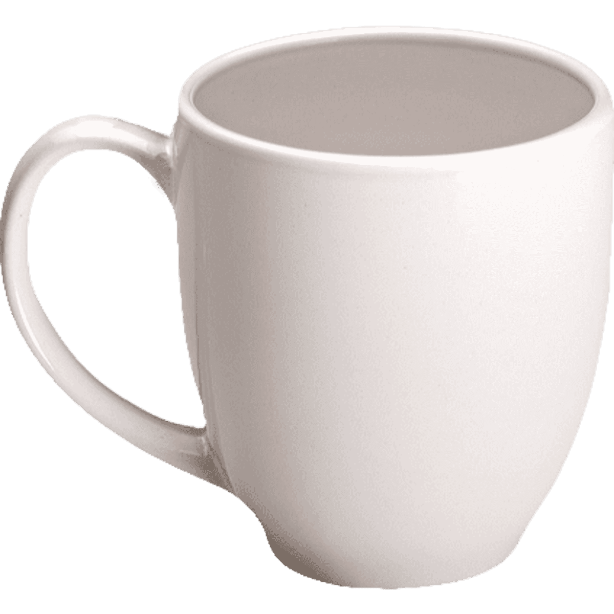 A coffee mug in a sleek, modern design, featuring a smooth white exterior and a comfortable handle.