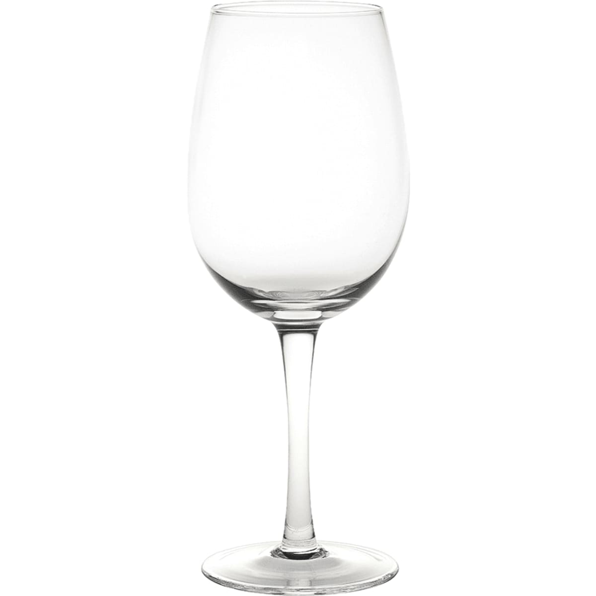 A clear glass wine glass with a tall stem and bowl, designed to hold 430ml of liquid.