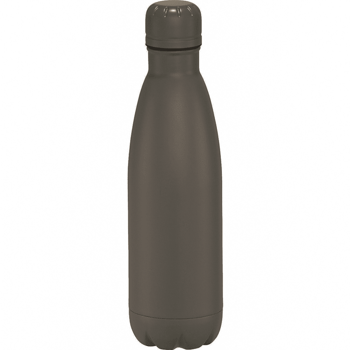 A drink bottle in a matte dark grey finish, featuring a twist cap and a logo. Holds 500ml.