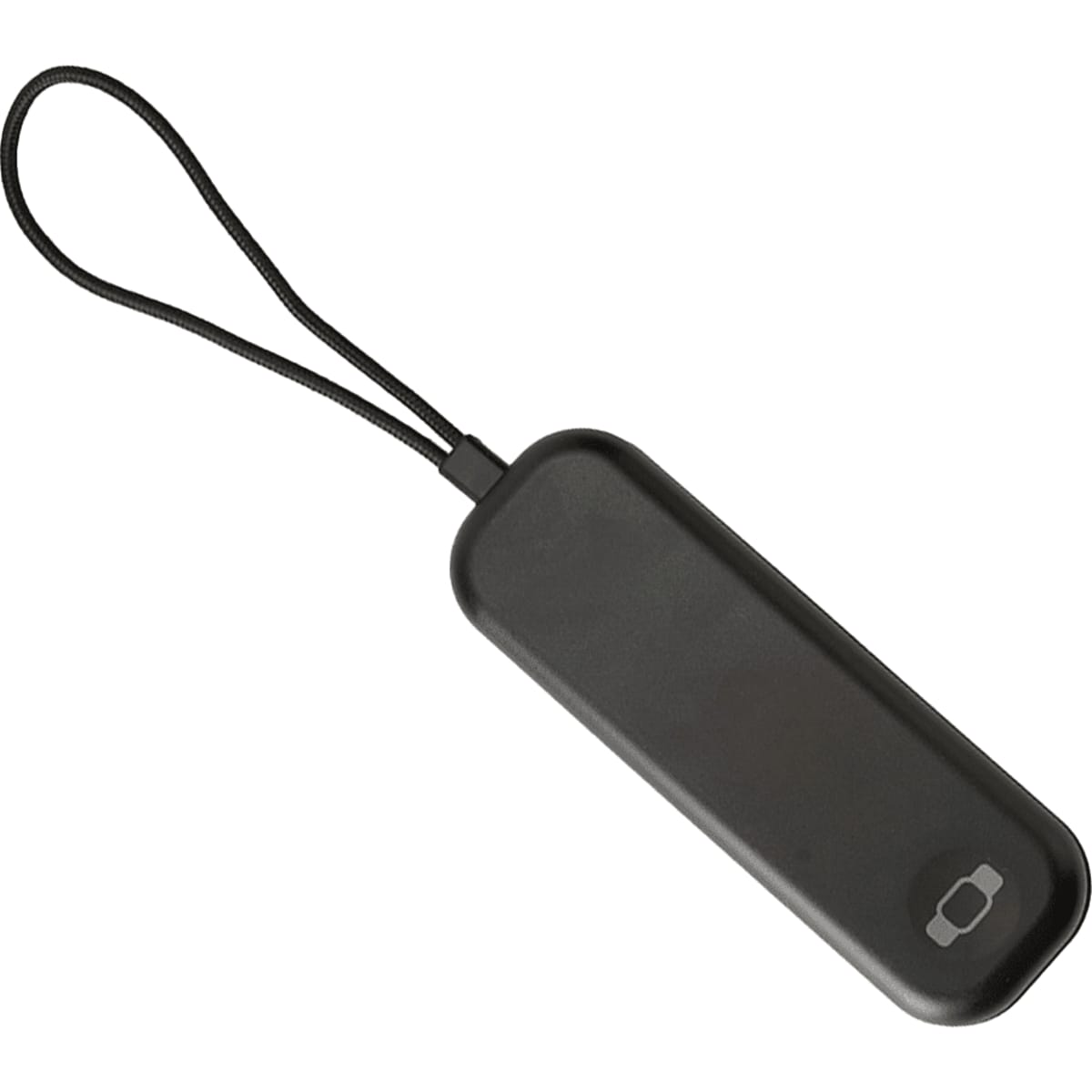 A foldable black charging cable with a loop for easy carrying, featuring a wireless watch charger.
