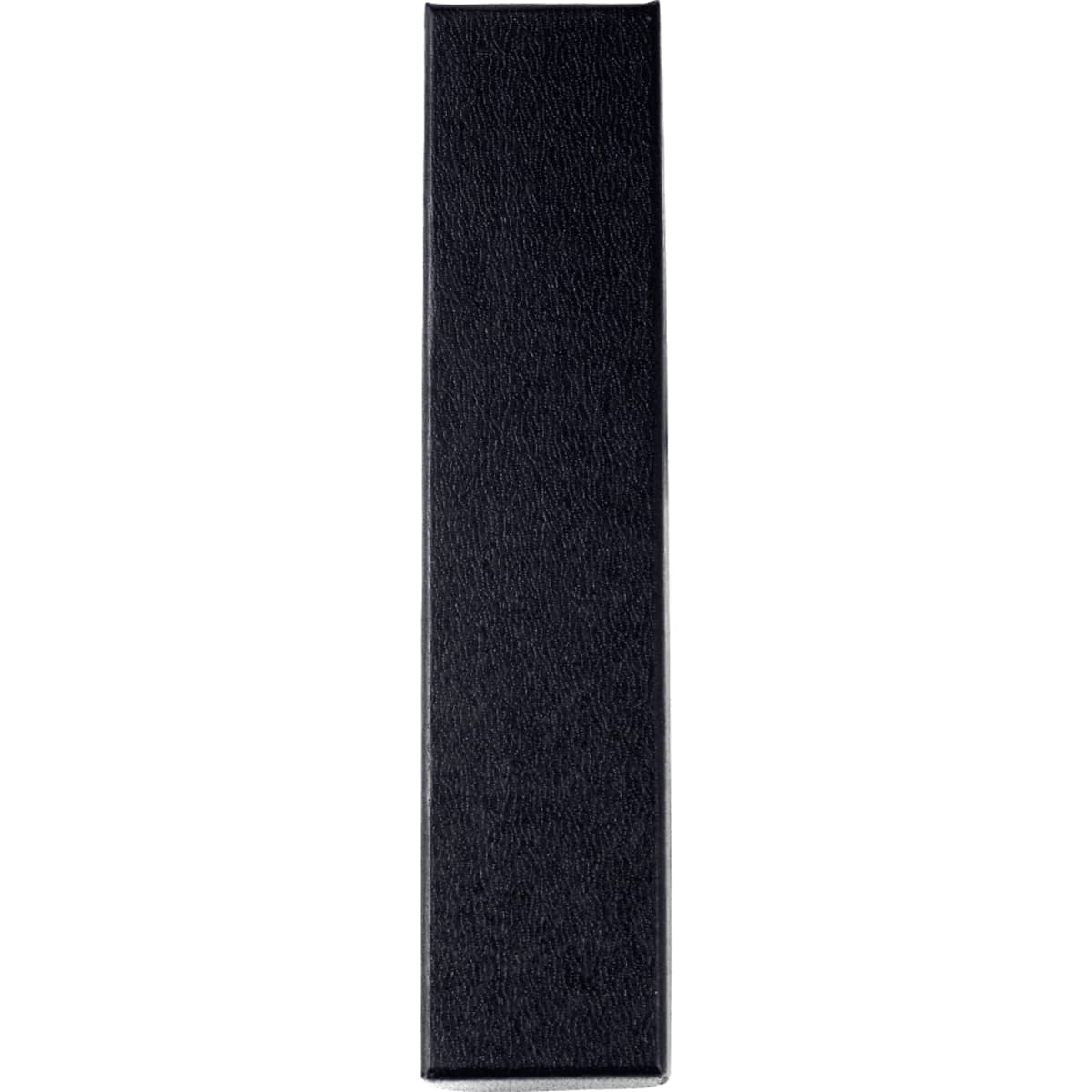 A single pen box in black with a textured finish. It includes a logo on the surface.