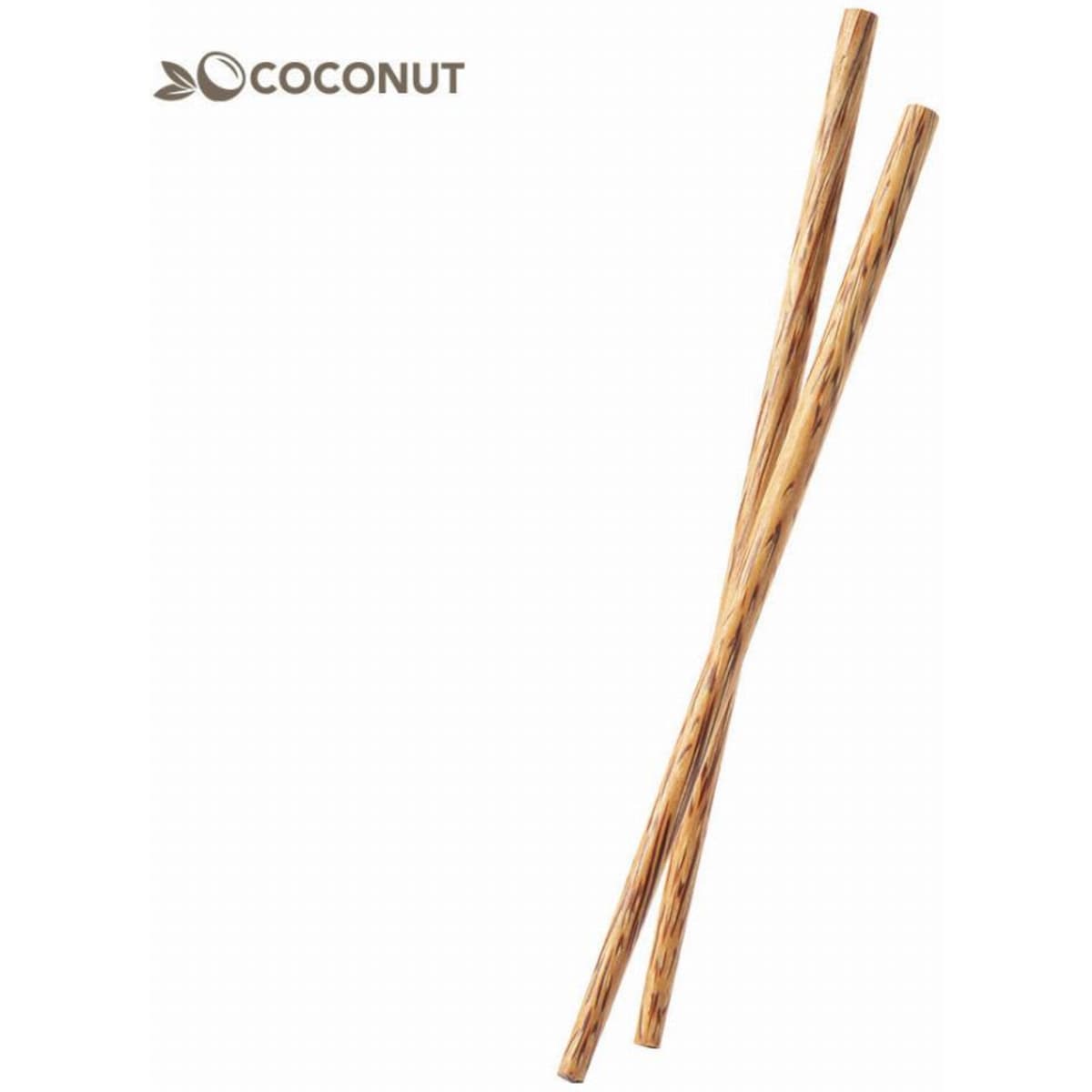 Two bamboo chopsticks with a natural wood finish, featuring a simple logo at the top.