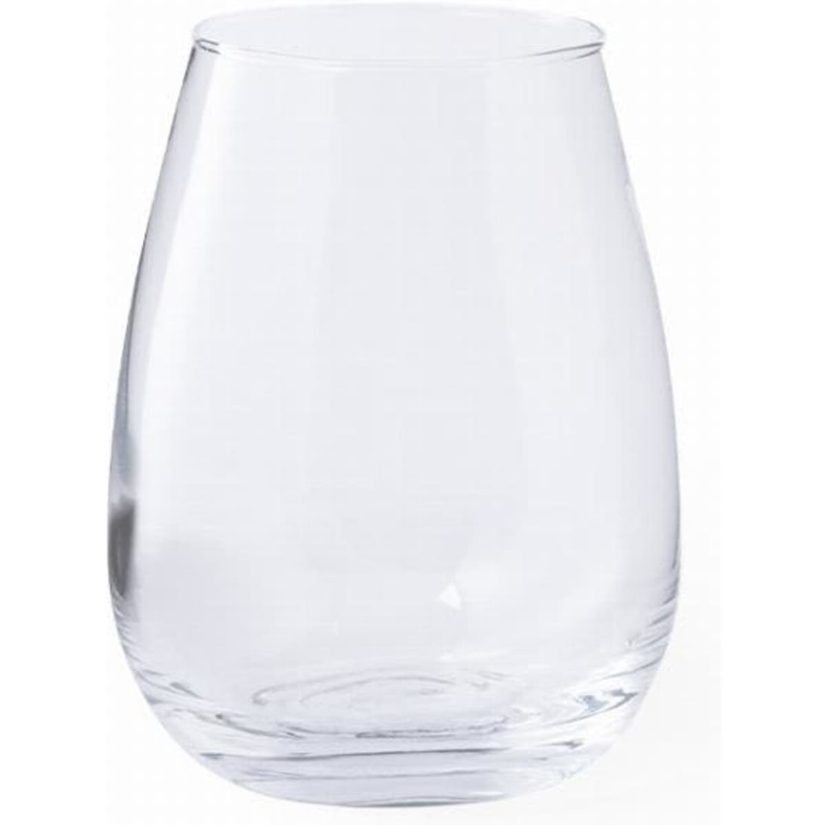 A clear glass with a rounded base and slim top, featuring no visible branding or text.