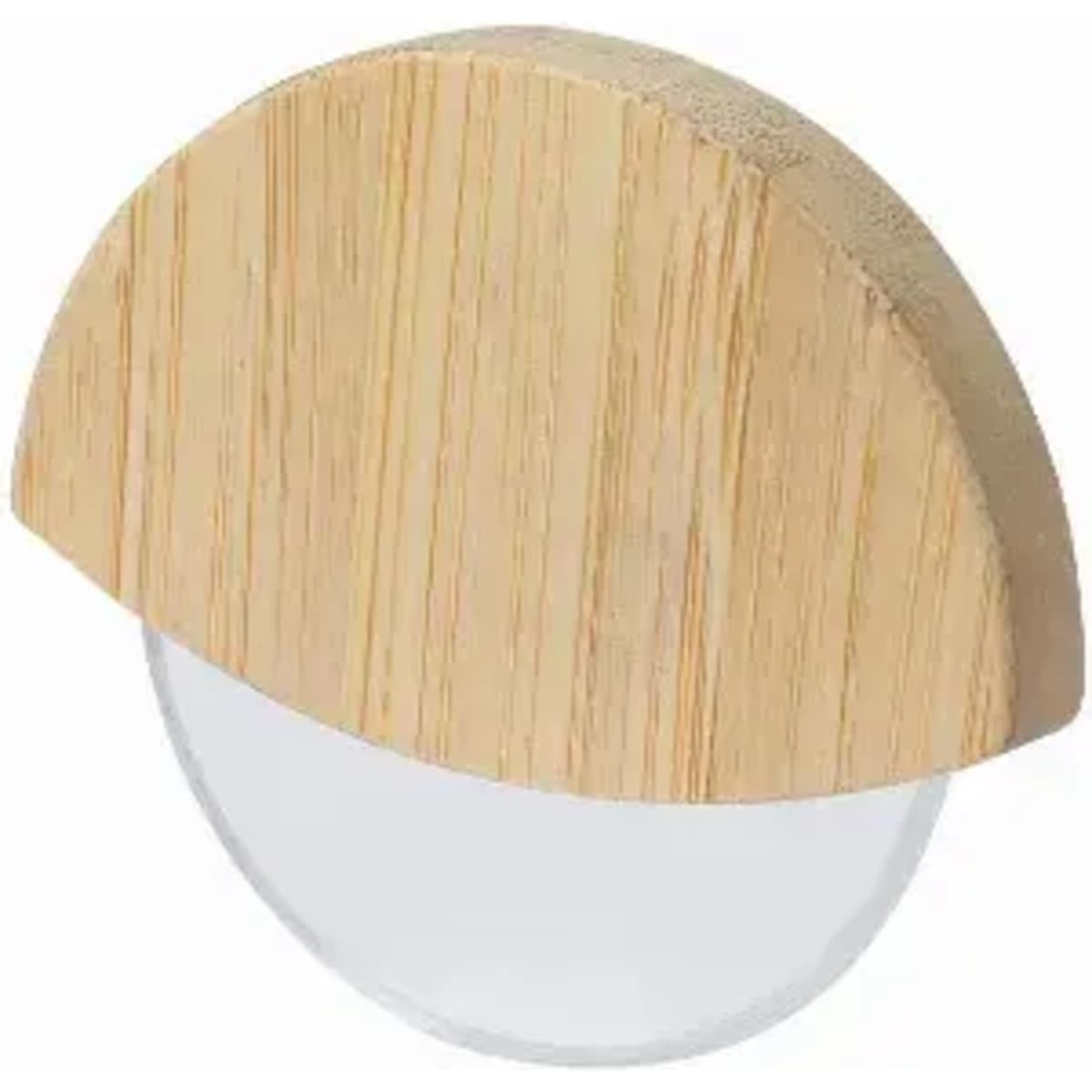 A drink bottle featuring a clear glass body and a natural bamboo cap. The design is sleek and modern.