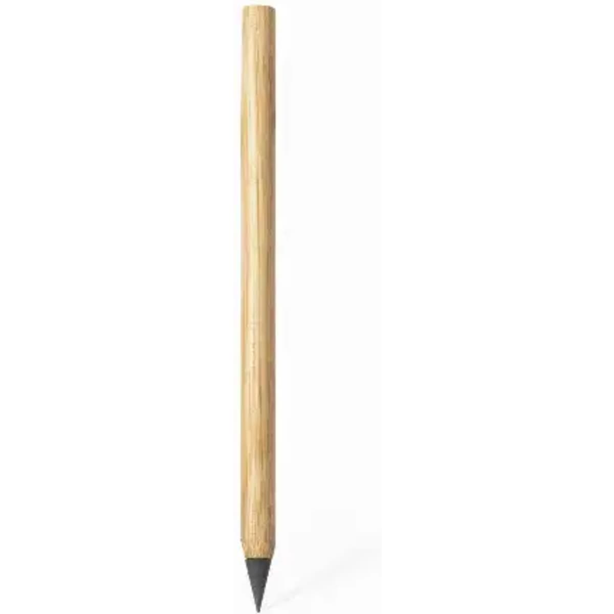 A wooden pencil with a sharpened graphite tip, featuring a natural bamboo finish.