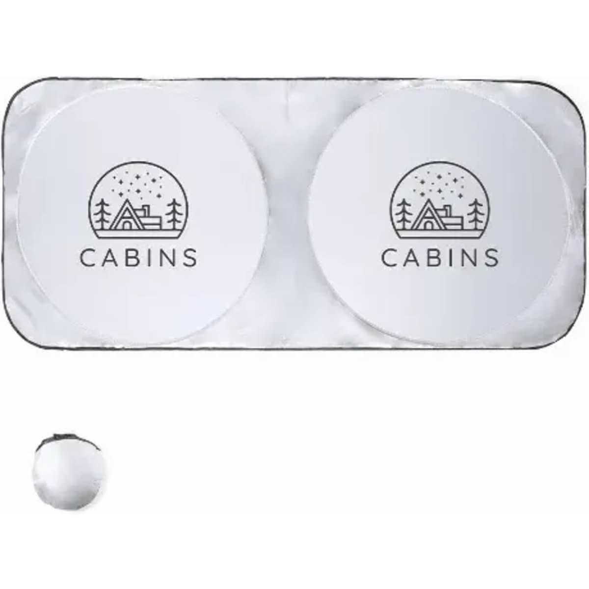 A camping mat featuring two circular sections with a logo design and a grey edge. It rolls up for easy storage.