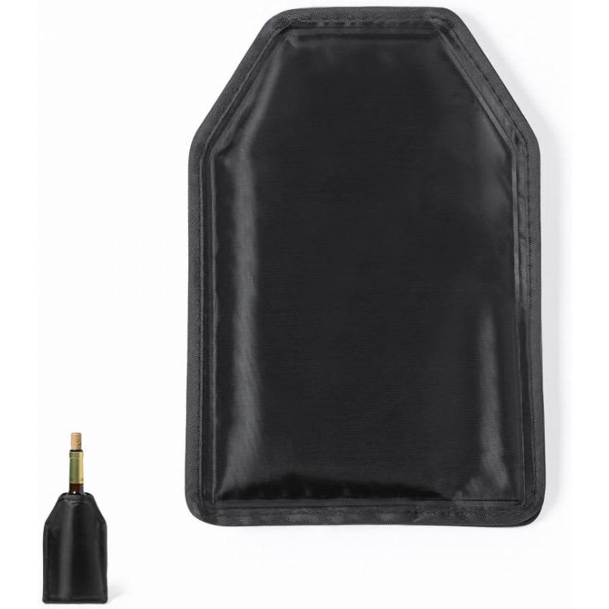 A drink bottle and a black insulating sleeve, featuring a logo, designed for keeping beverages cool or warm.