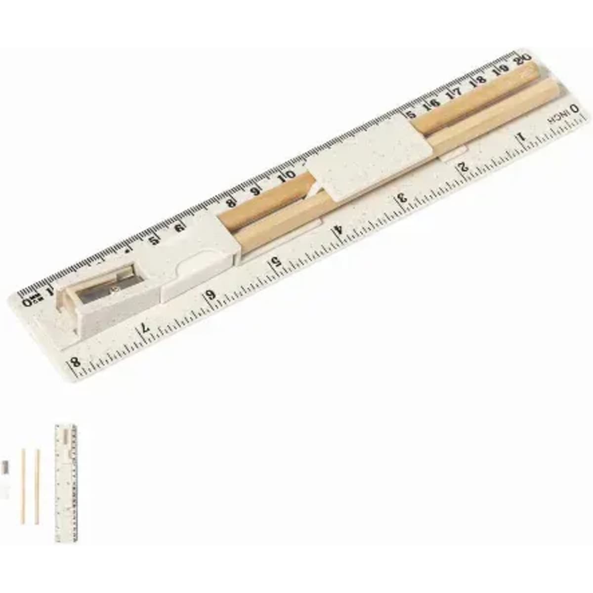A wooden ruler with a transparent casing and metric measurements, featuring sliding components for adjustable length.