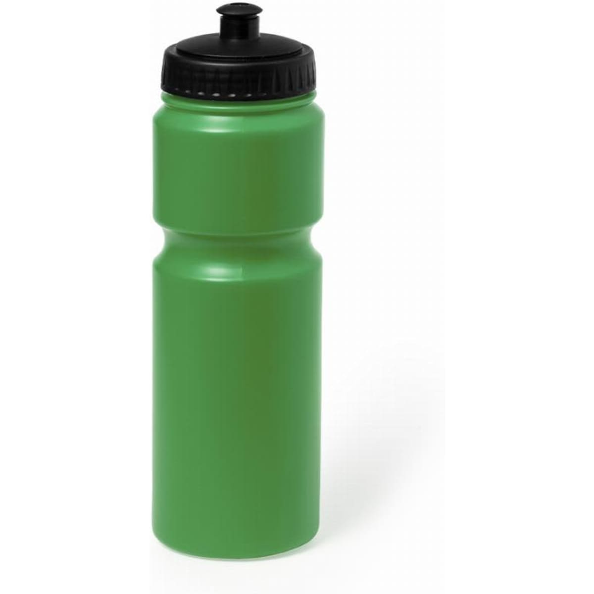 A drink bottle in a vibrant green colour with a black lid and a logo on the side.