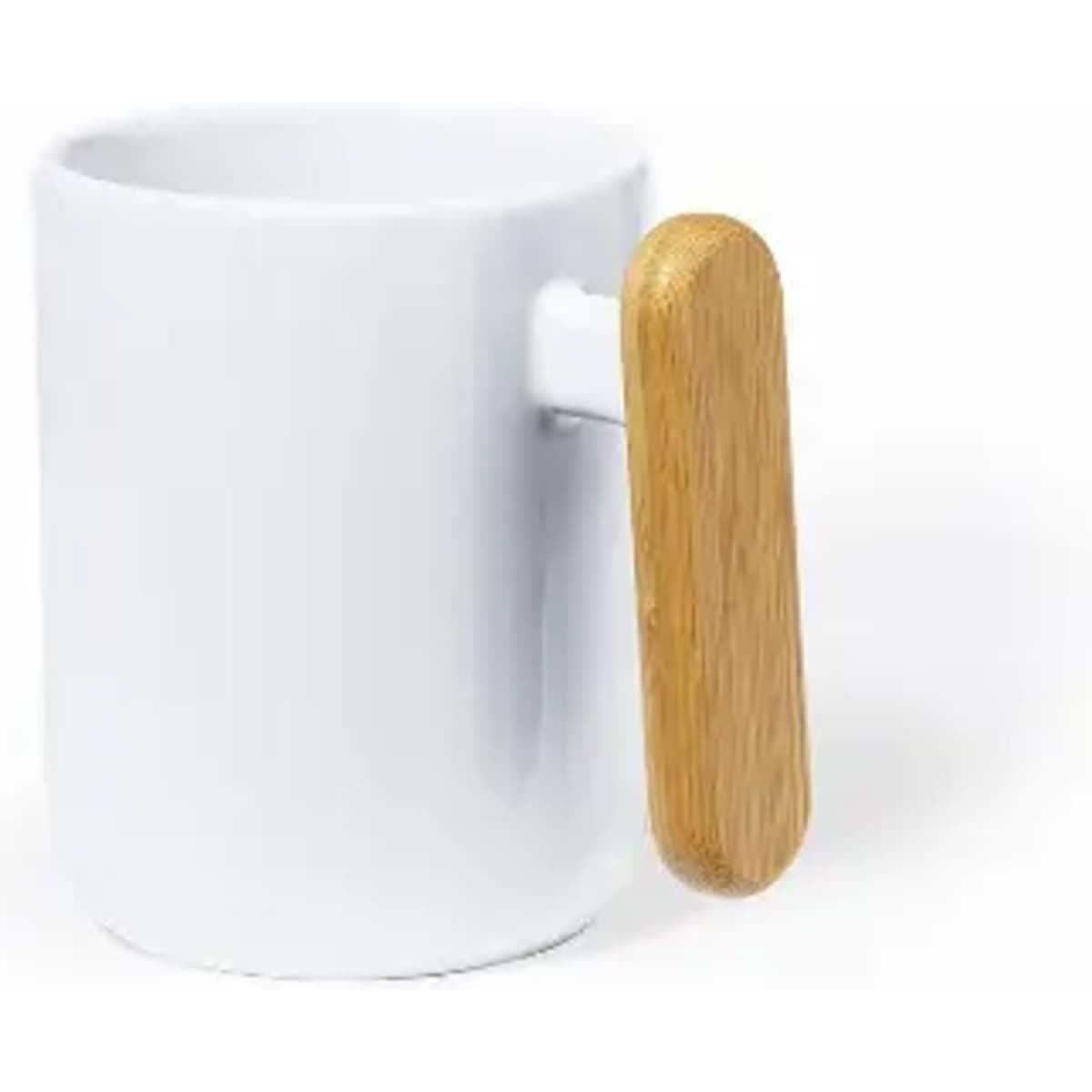 A drink bottle in white ceramic with a wooden handle. It features a simple, modern design.