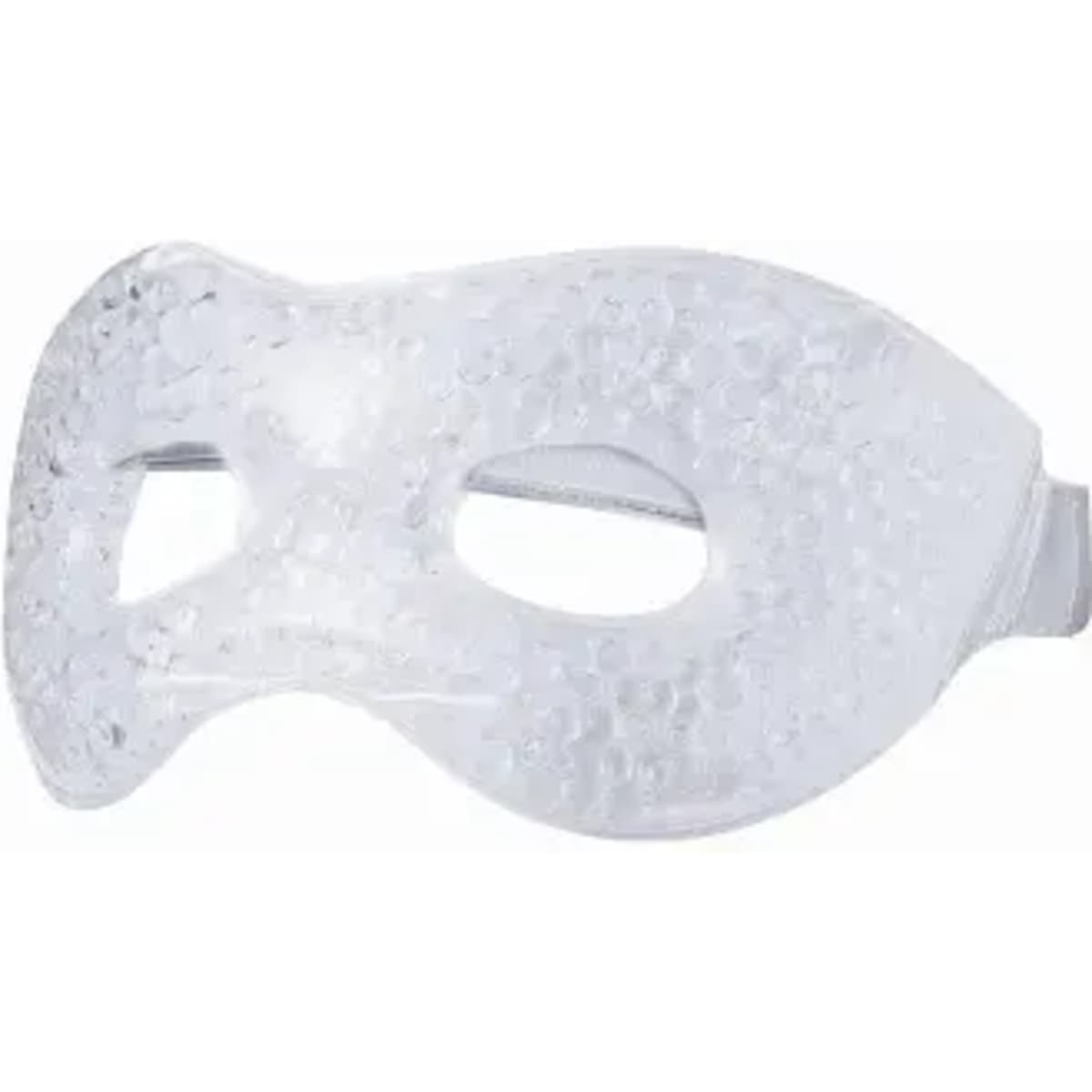 A transparent eye mask with a textured surface, featuring two cut-out eye openings and a head strap.