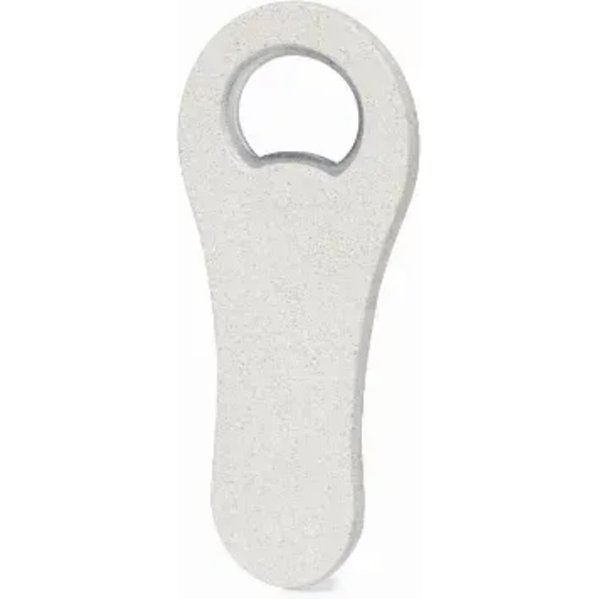 A drink bottle opener in a sleek, white design, featuring a rounded handle and a circular opening.