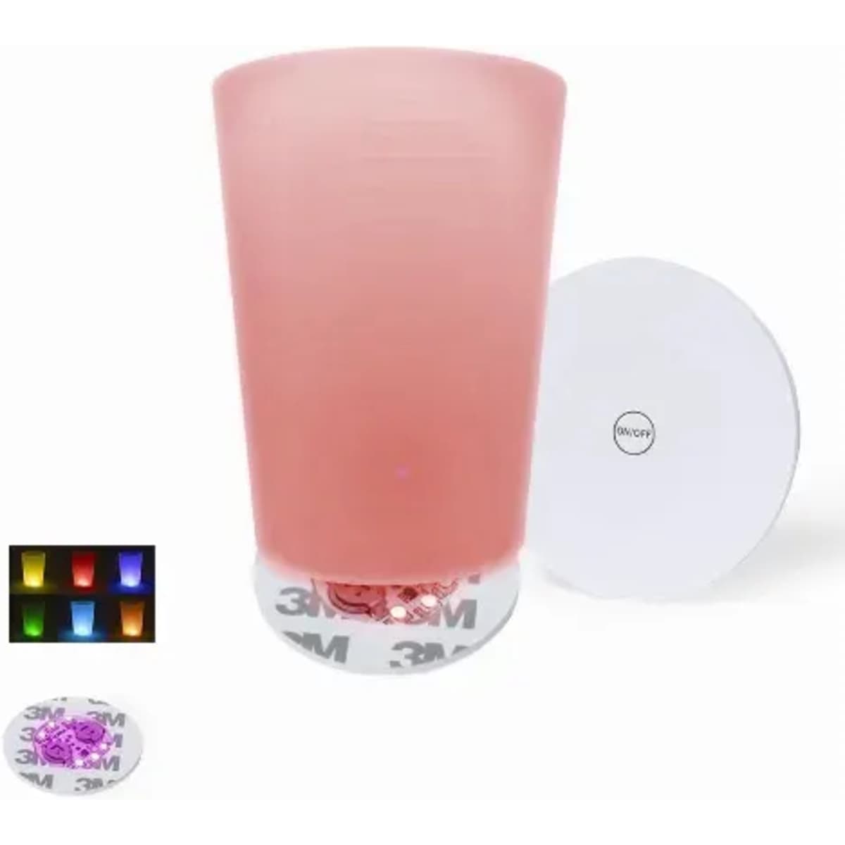 A drink bottle in a soft pink colour, accompanied by a white lid and featuring a logo on the base.