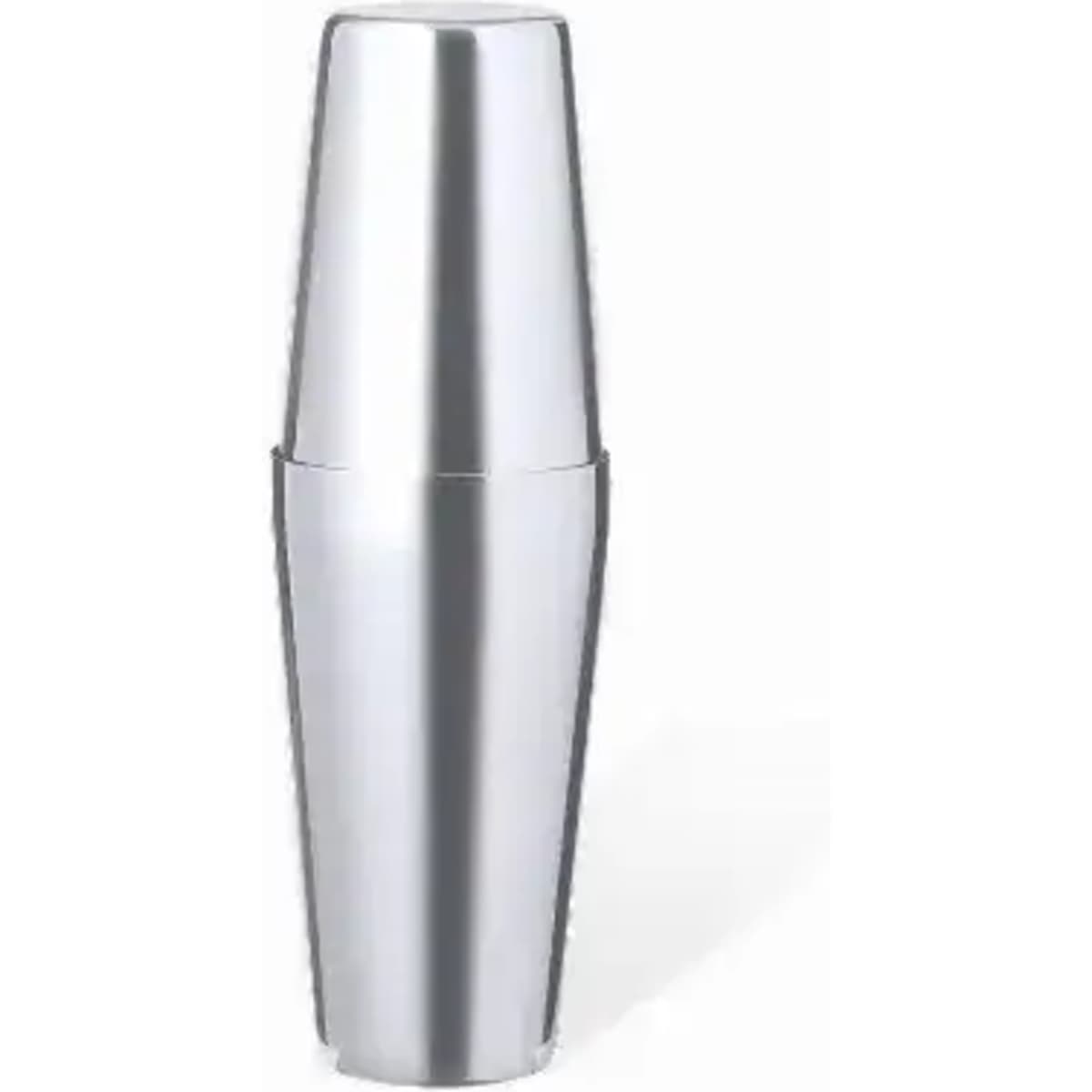 A drink bottle with a sleek silver metallic finish and a modern, streamlined design; features a logo.