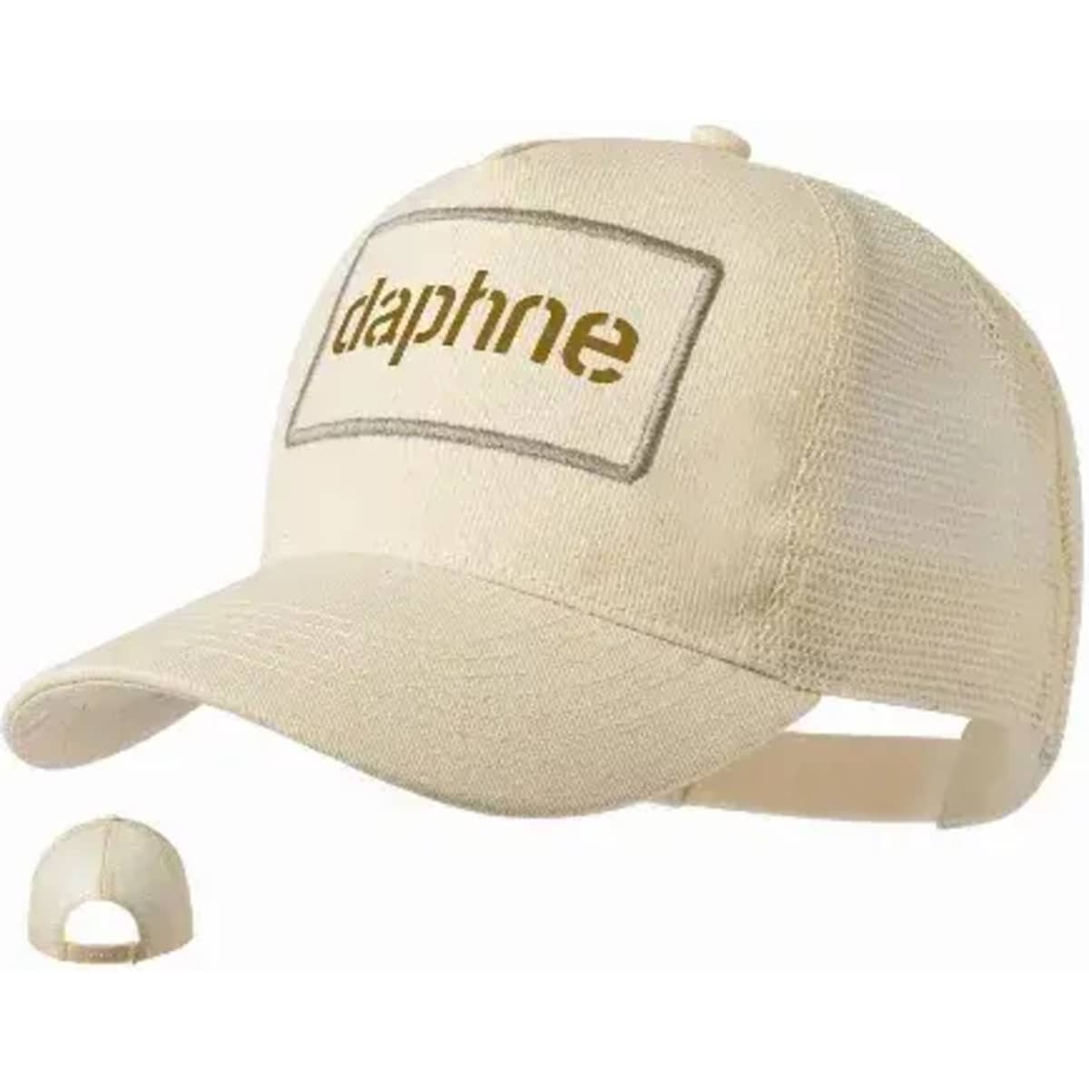 A cap in a light beige colour featuring a textured front panel and an adjustable strap at the back.
