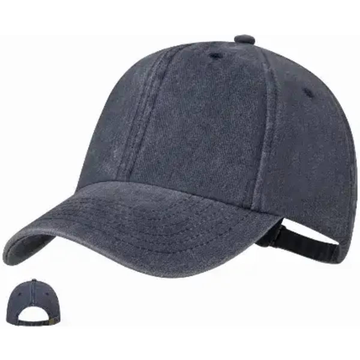 A dark blue cap with a curved brim and an adjustable strap at the back. The cap features a logo on the front.