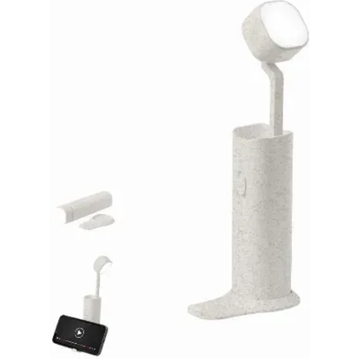 A drink bottle in white with a detachable lid and a silicone spout, featuring a logo on its side.