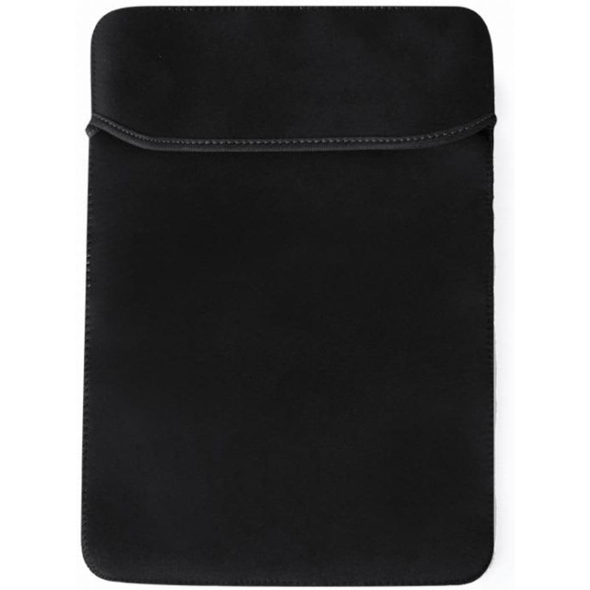 A sleek black tablet sleeve with a smooth finish and a top flap closure. Features minimalistic design without visible branding.