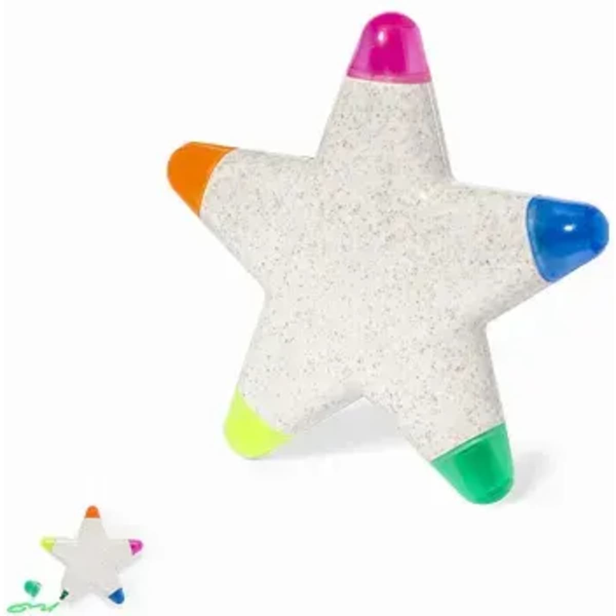 A star-shaped toy with a white body and coloured tips in pink, orange, blue, and green. It includes a small version of the same design.