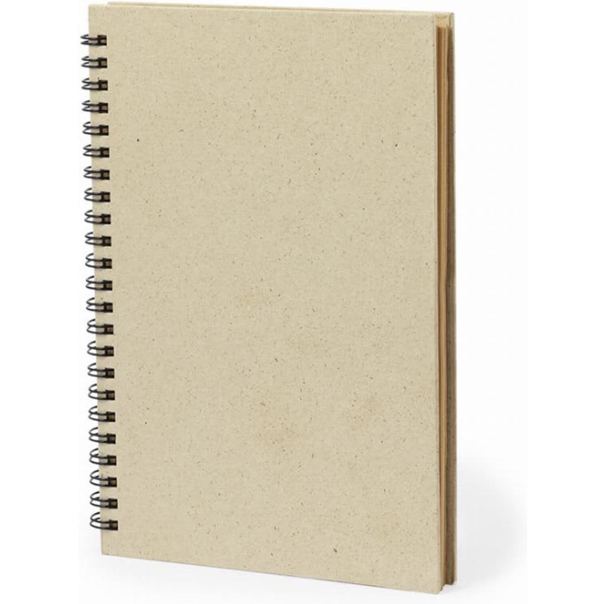 A notebook with a natural brown kraft cover and a spiral binding. The pages are blank and ready for notes.