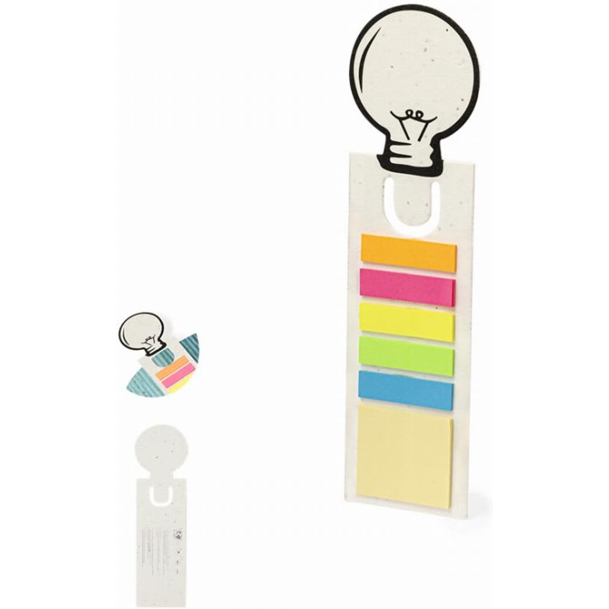 A sticky note set with a light bulb design at the top, featuring multiple coloured note pages in vibrant hues.