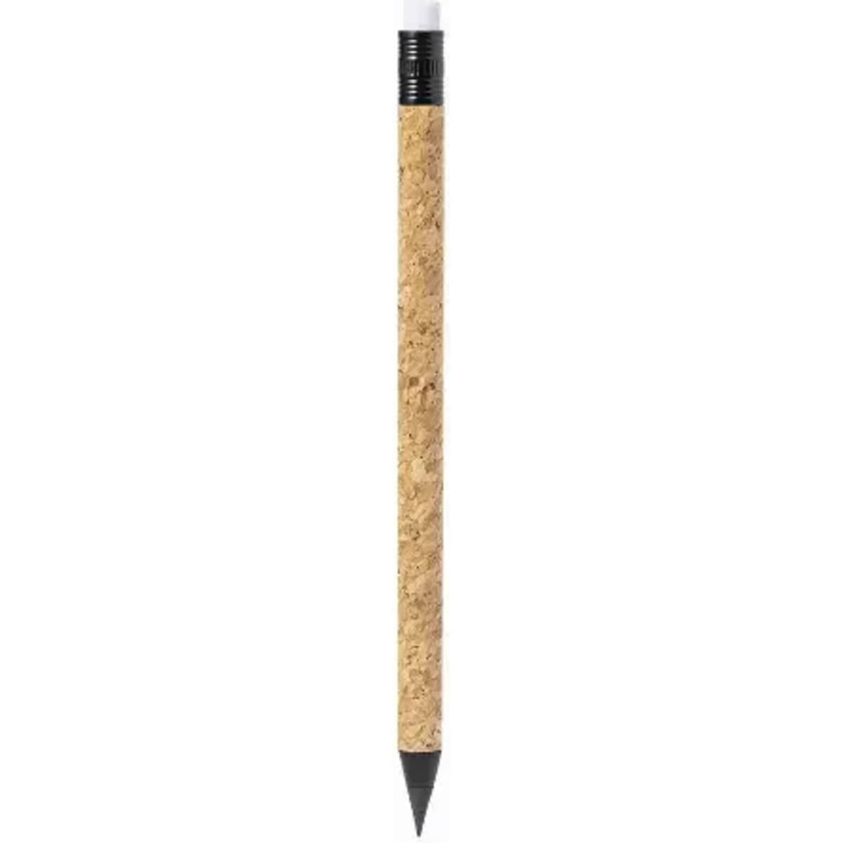 A pencil with a cork body and a black tip. Features a black grip section near the top.