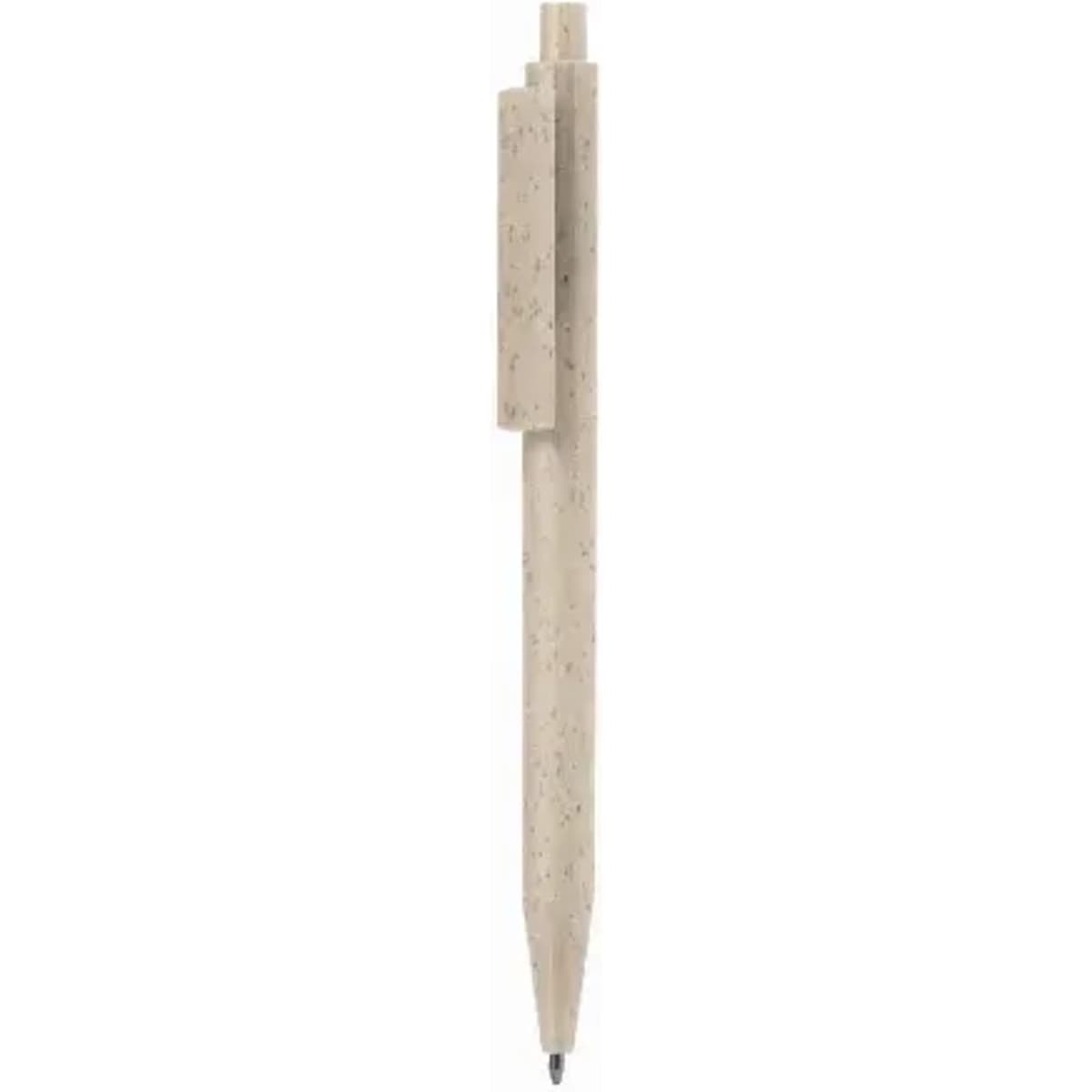 A light beige pen with a textured finish and clip, featuring a rounded tip and a subtle natural design.