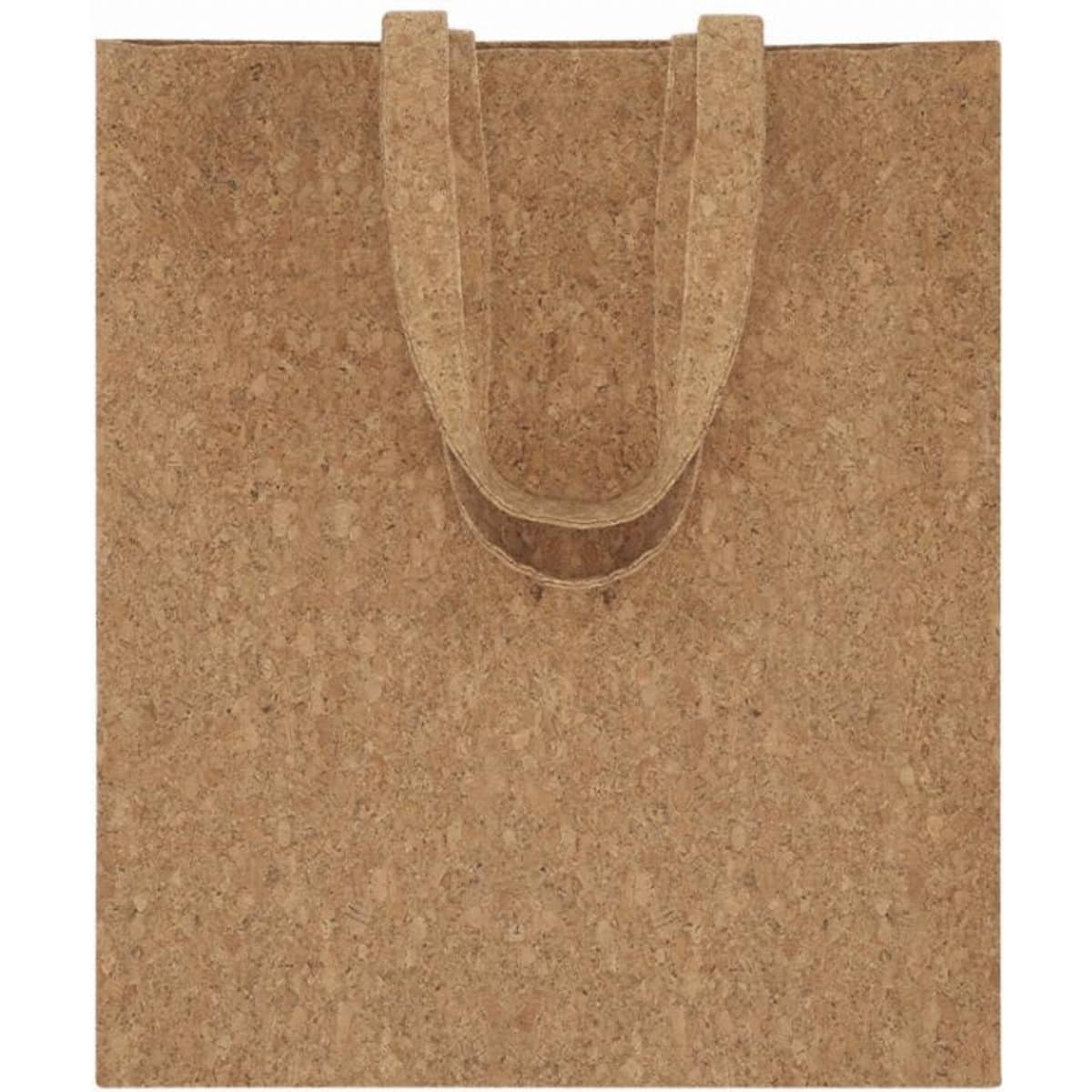 A tote bag made of natural, brown textured material with two short handles. It features a simple, unbranded design.