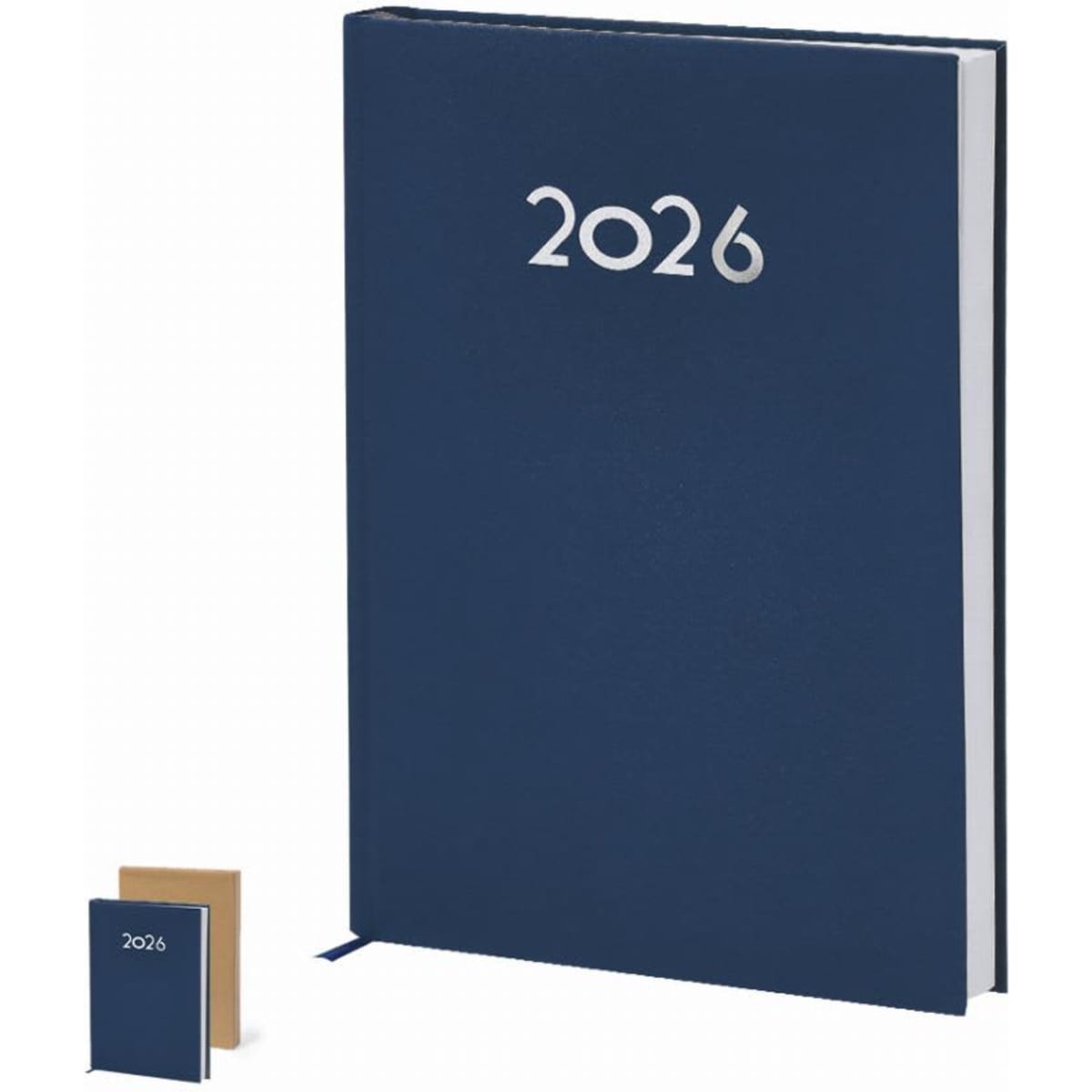 A navy blue planner and a small notebook, both featuring the year "2026" on the covers.