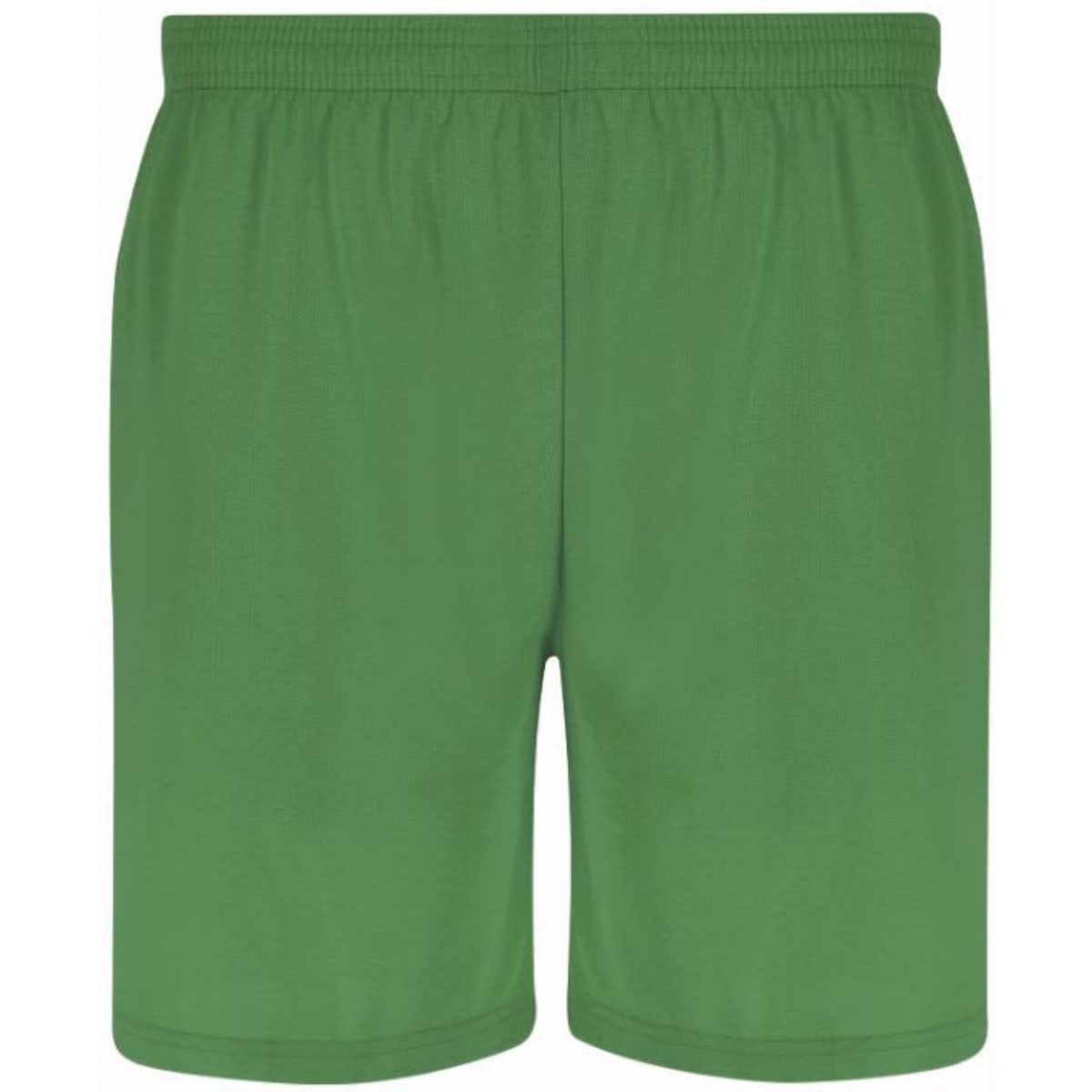 A pair of green shorts with an elastic waistband, featuring a plain design and no visible branding.