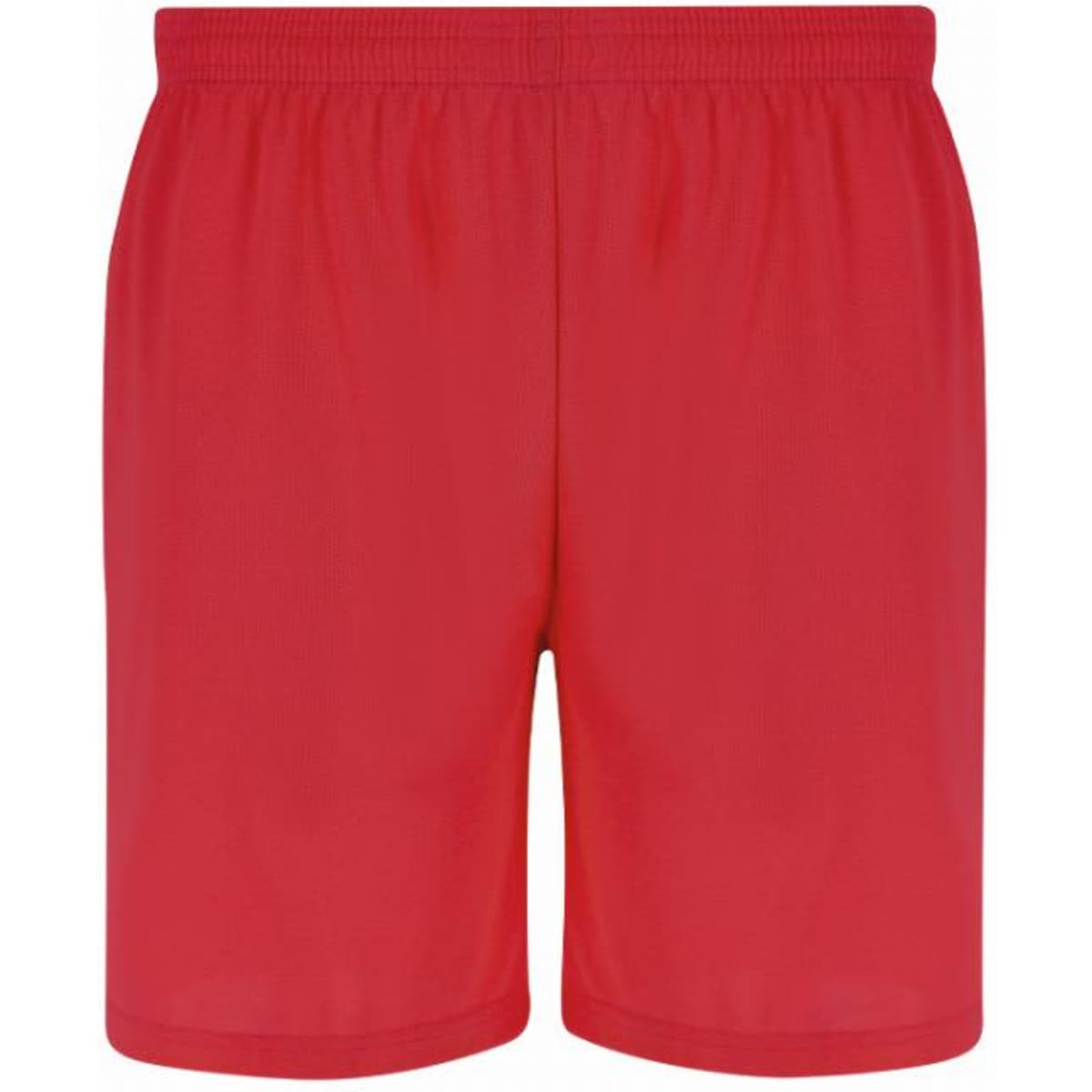 A pair of red athletic shorts with an elastic waistband and no visible patterns.