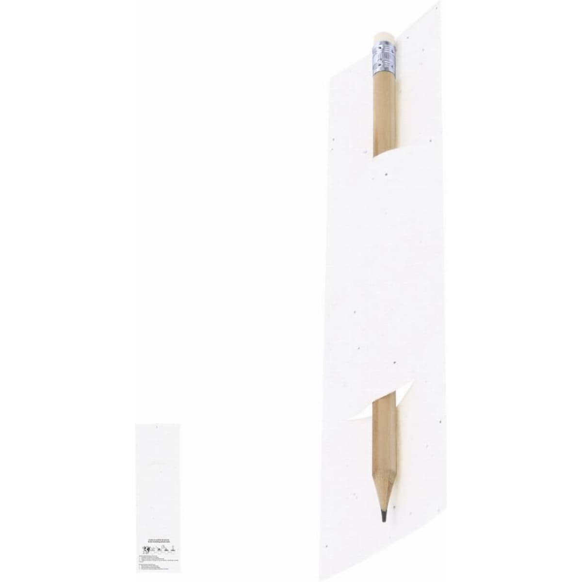 A grey-lead pencil with a wooden body and a silver eraser, presented in a white packaging with a branding logo.