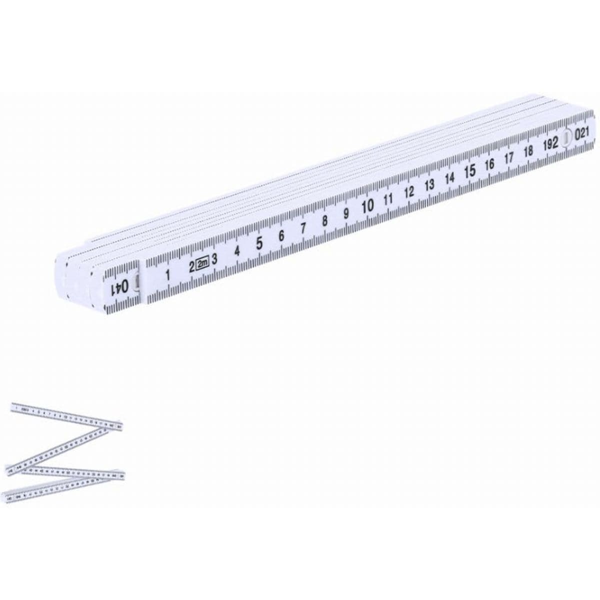 A measuring ruler in white, designed for easy folding and storage, with clear measurement markings.