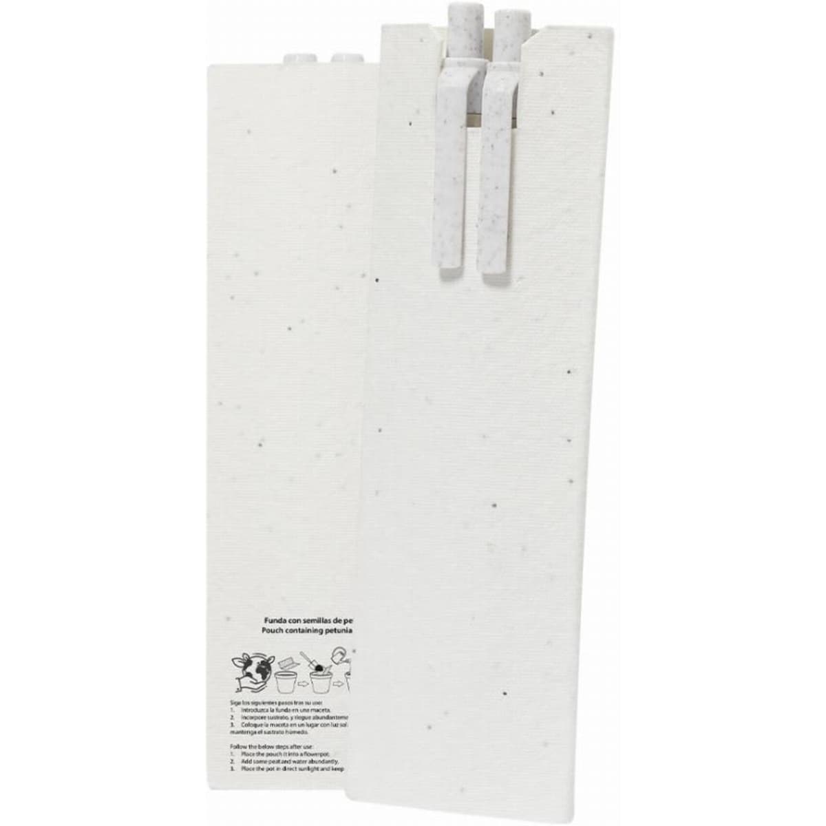 A drink bottle in a rectangular shape, featuring a white textured surface with speckled details and a logo.