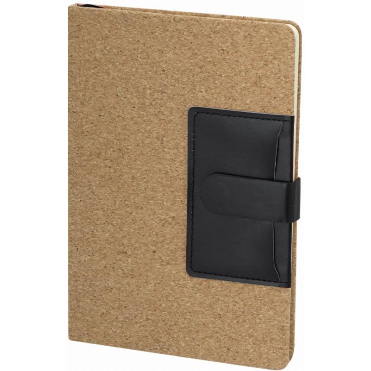 A notebook with a kraft cover and a black elastic closure. It has a simple, minimalistic design with no visible branding.