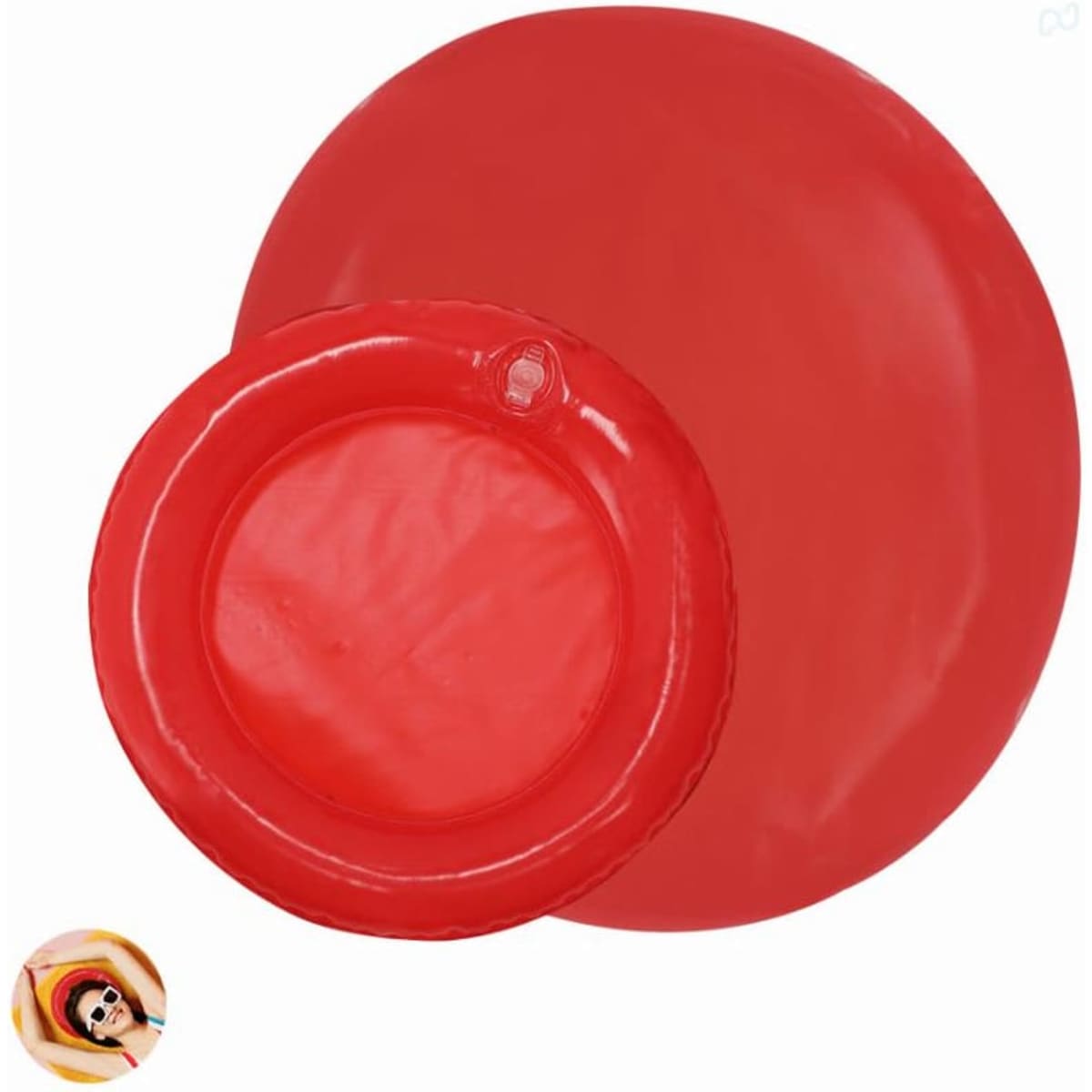 A drink bottle in vibrant red with a rounded design and a small opening, featuring a logo on the side.