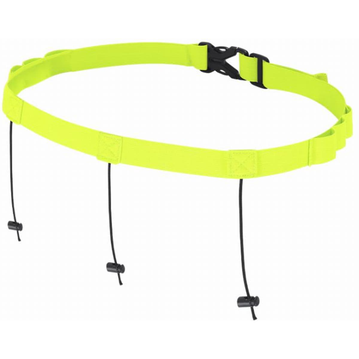 A running belt in bright yellow with adjustable cords and a clasp closure. It features a simple design without any logos.