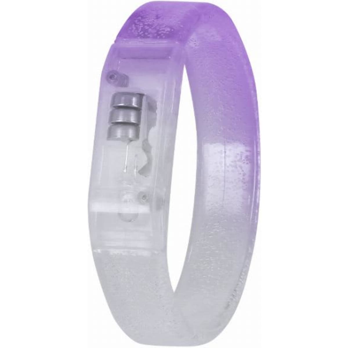A transparent purple wristband with a small metallic component inside and a smooth surface finish.