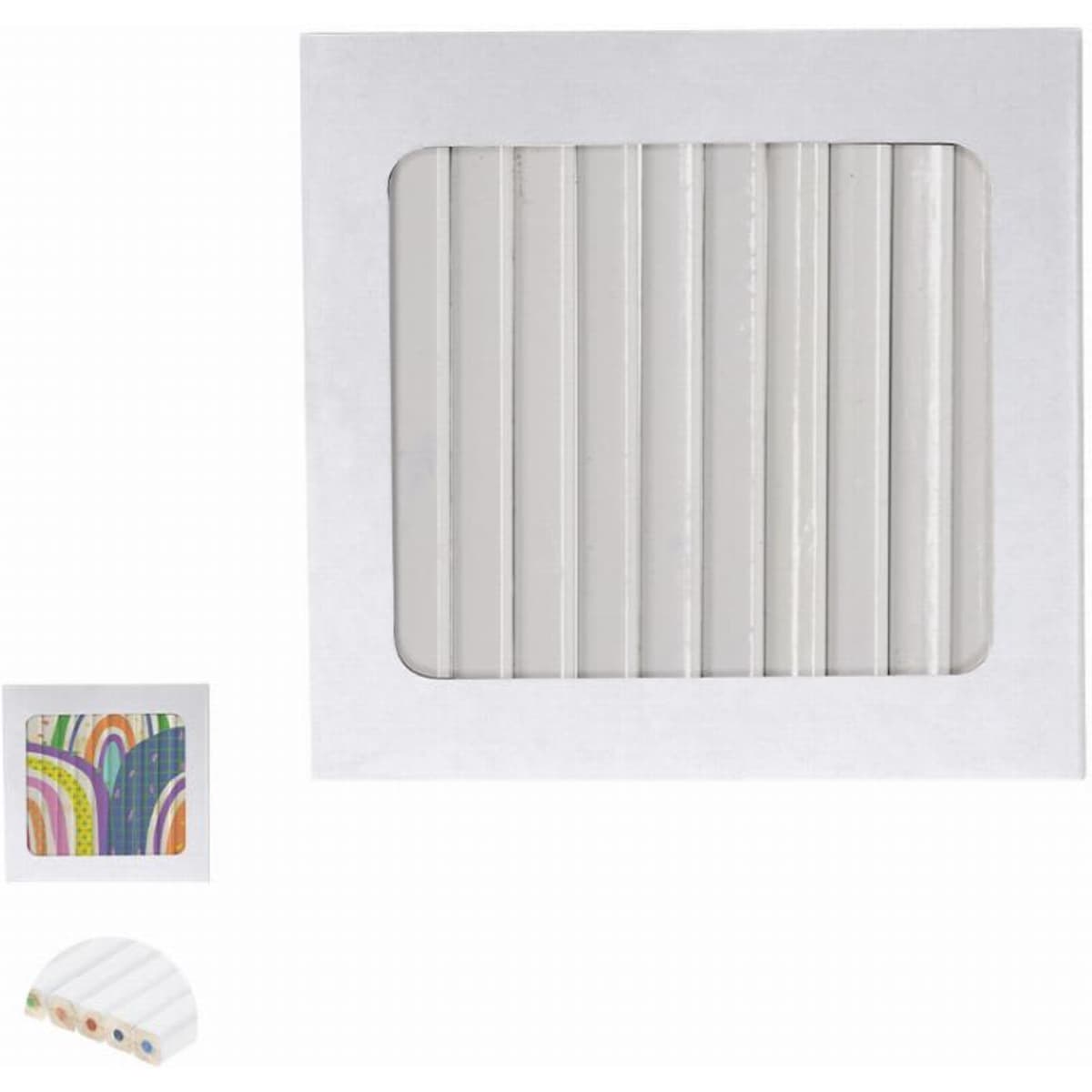 A box of coloured pencils in various shades, displayed with an illustration and an additional sample.