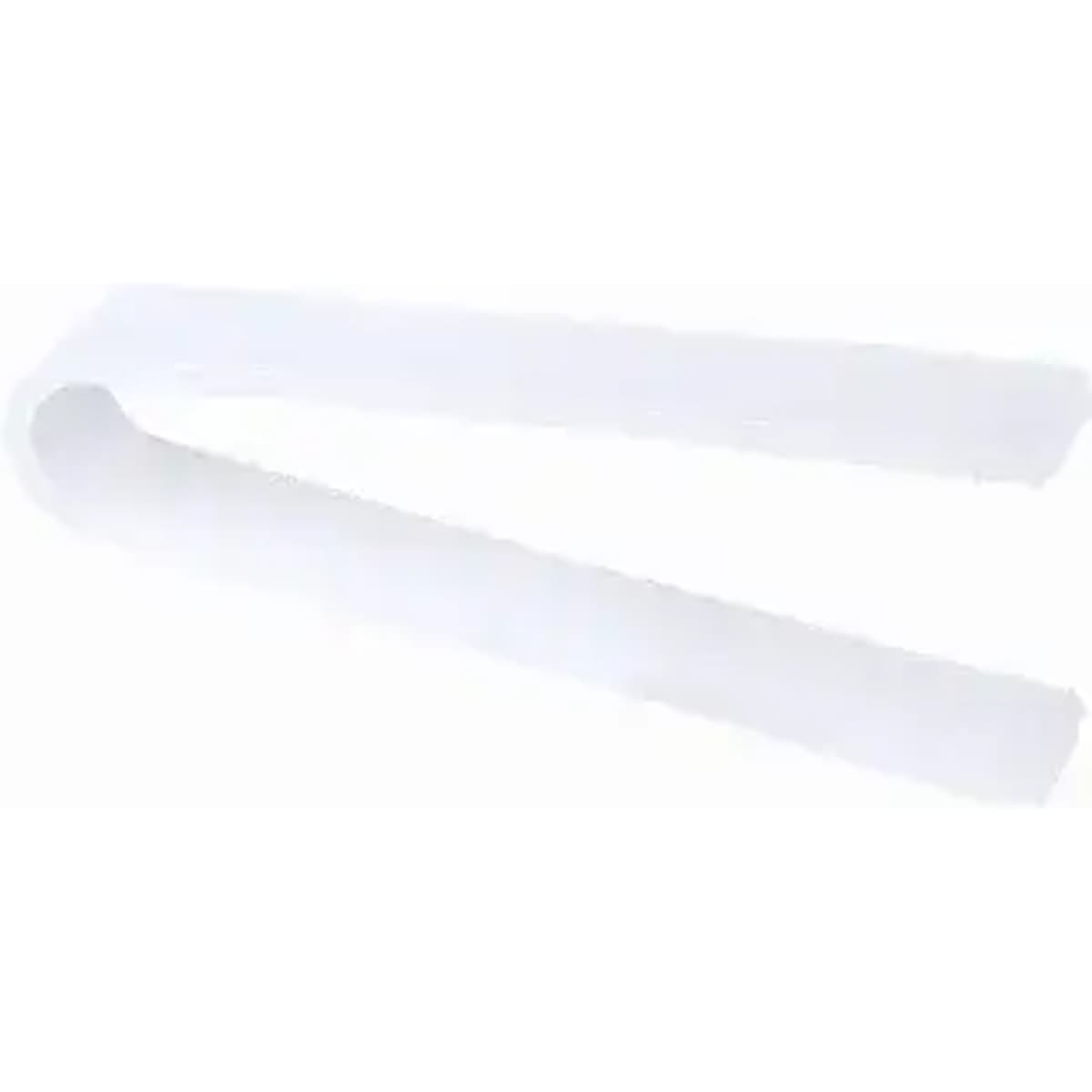 A flexible, white silicone straw is displayed, featuring a simple, curved design. It has a smooth surface and no branding.