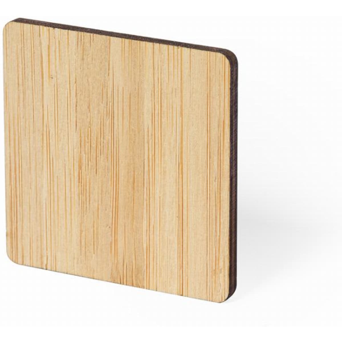 A square bamboo coaster with a natural wood finish and a dark border.
