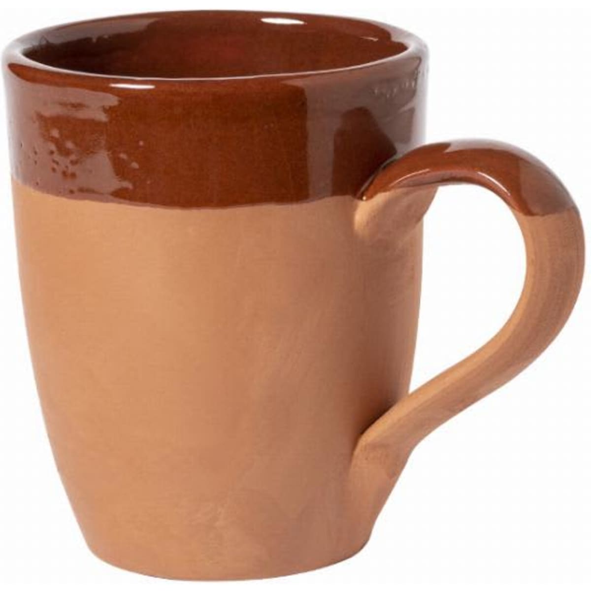 A drink bottle designed in a two-tone brown colour, featuring a smooth finish and a curved handle.