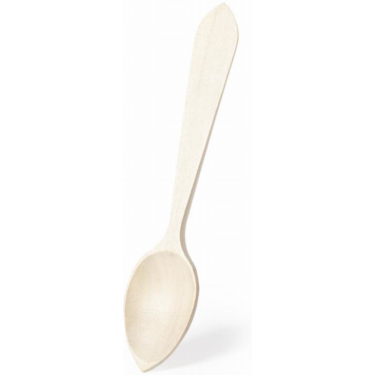 A wooden spoon with a long handle and rounded bowl, featuring a light, natural colour.