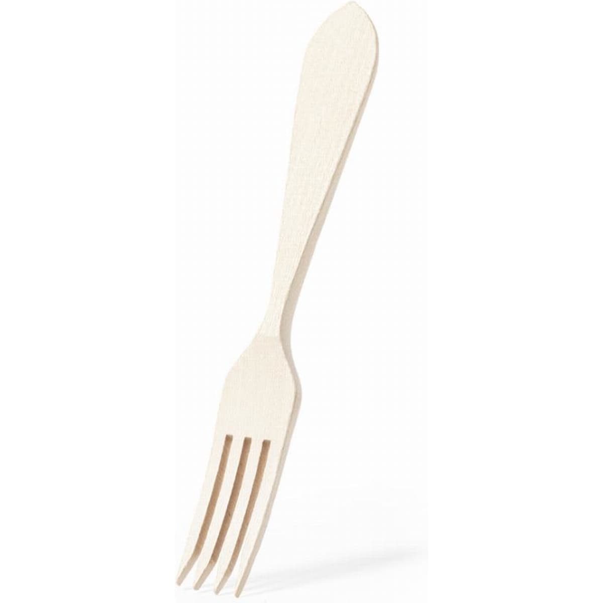 A wooden fork with a smooth surface and four tines, displayed against a plain background.
