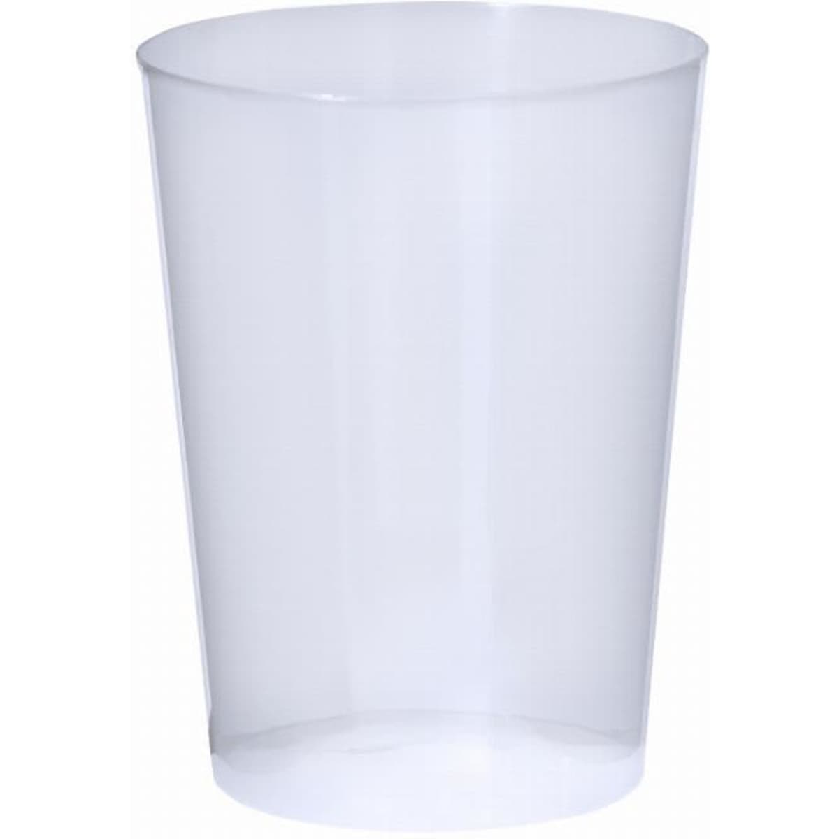 A clear plastic cup with a smooth, simple design, ideal for various beverages.