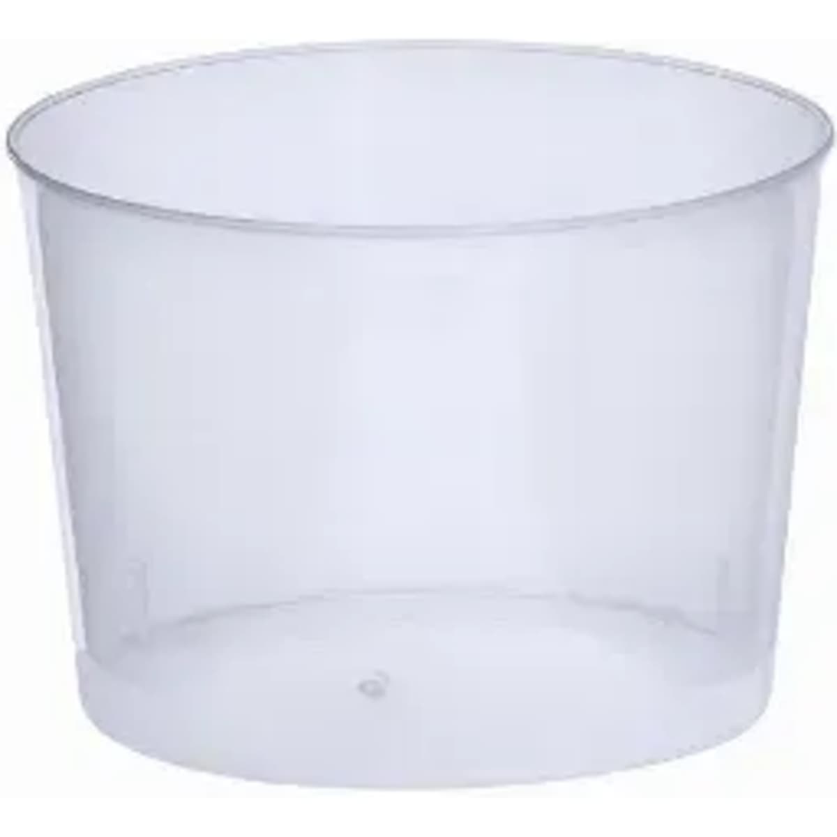 A clear plastic container with a rounded shape and smooth edges, featuring a slight translucence.