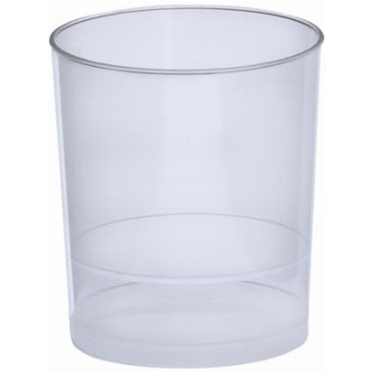 A clear plastic cup with a simple design and no branding.